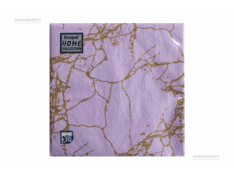 Салфетки 33х33 трехслойные Art Bouquet Мрамор золотой на лиловом 20 шт — UPAKMARKET