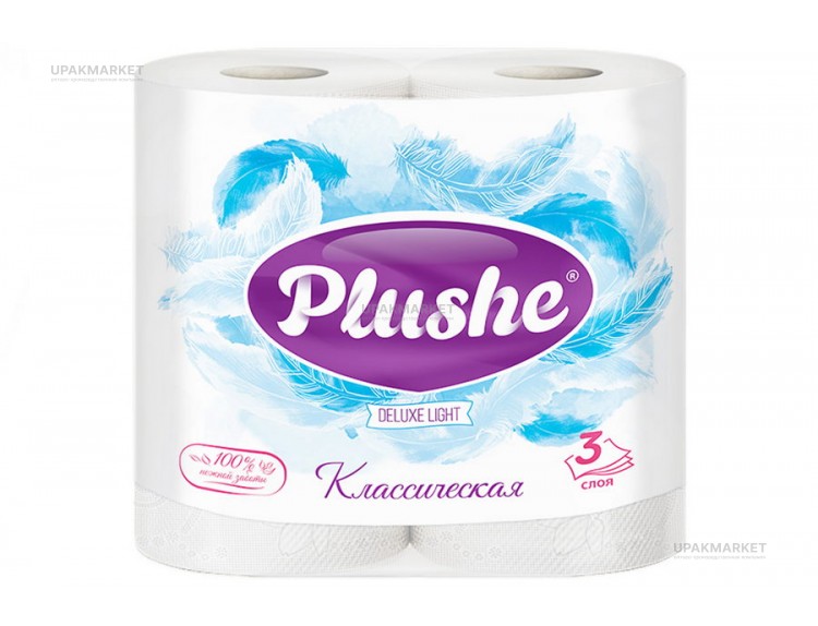 Туалетная бумага PLUSHE Delux Light/Делюкс Классик/Классическая 3х сл. 15м (4 рулона в упаковке) — UPAKMARKET