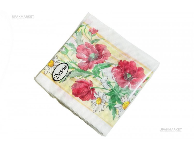 Салфетки 25х25 "Красно-желтые цветы" 1 сл. 40л ДЕСНА — UPAKMARKET