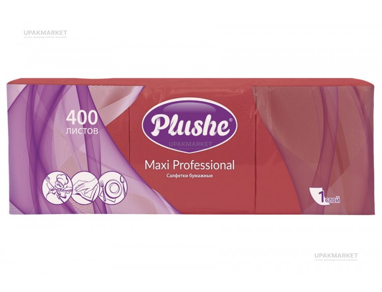 Салфетки 24х24 1 сл. 400л Интенсив красные PLUSHE — UPAKMARKET