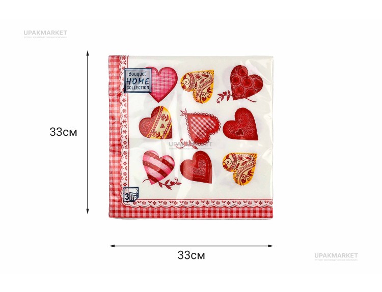 Салфетки 33х33 трехслойные Art Bouquet Прекрасные сердца 20 шт — UPAKMARKET