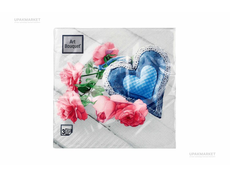 Салфетки 33х33 3 слоя "Сердечко с розами" 20шт Art Bouquet — UPAKMARKET