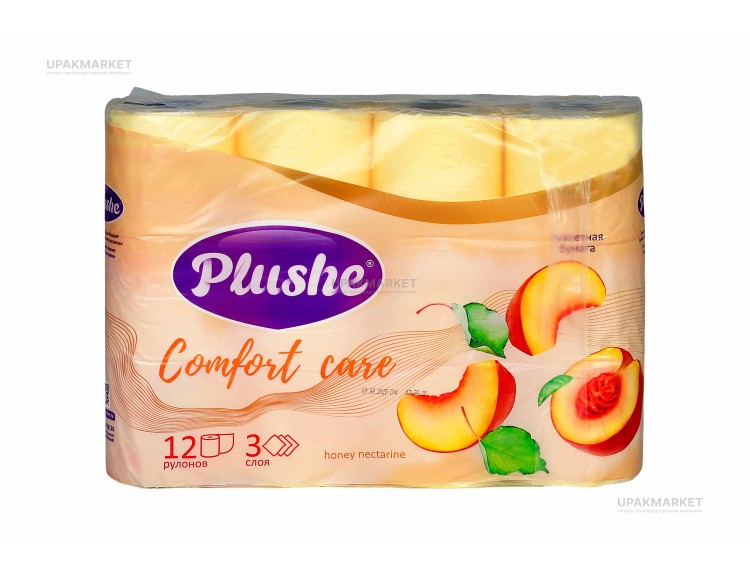Туалетная бумага PLUSHE Comfort Сare/Комфорт 3х сл. 16м Персик (12 рулонов в упаковке) ароматизированная — UPAKMARKET