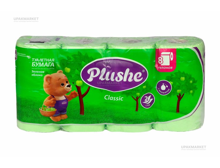 Туалетная бумага PLUSHE Classic/Классическая 2х сл. 18м Зеленое яблоко пастель (8 рулонов в упаковке) — UPAKMARKET