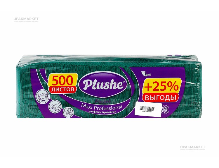 Салфетки 24х24 однослойные, Интенсив зеленые 500 листов PLUSHE — UPAKMARKET