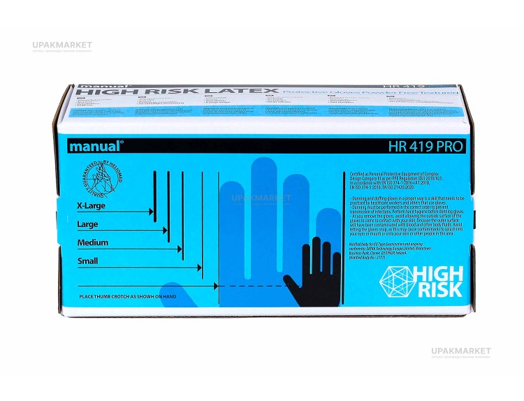 Перчатки латексные HIGH RISK МANUAL HR419 PRO защитные универсальные нестерильные голубые M /10уп х 50шт/ — UPAKMARKET