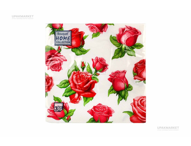 Салфетки 33х33 трехслойные "Красные розы" 20шт Art Bouquet — UPAKMARKET