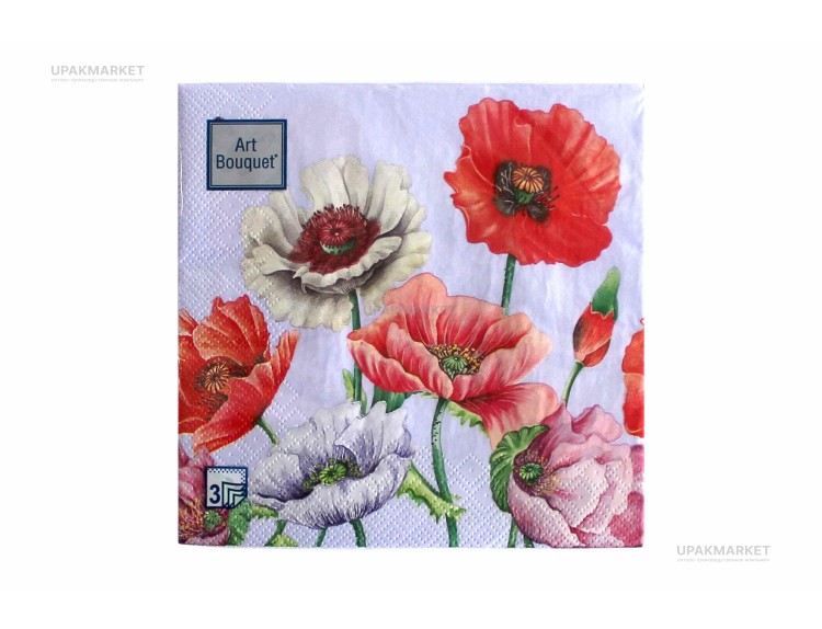 Салфетки 33х33 трехслойные Art Bouquet Поле маков 20 шт — UPAKMARKET