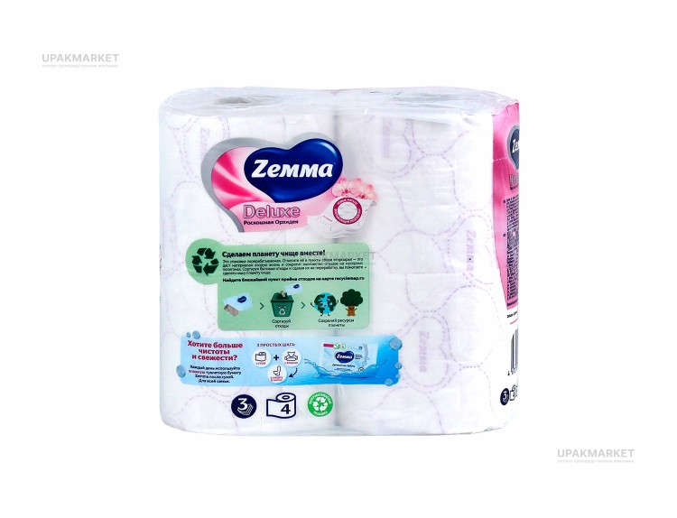 Туалетная бумага ZEMMA Deluxe 3слоя Роскошная орхидея 4шт — UPAKMARKET