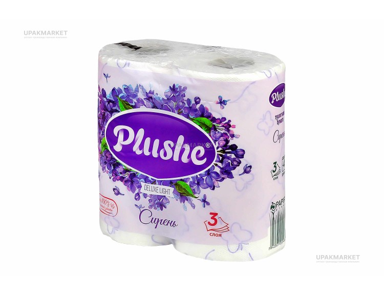 Туалетная бумага PLUSHE Delux Light/Делюкс "Сирень" 3х сл. 15м (4 рулона в упаковке) — UPAKMARKET