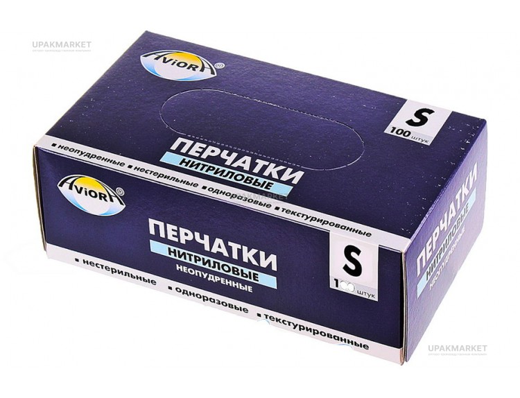 Перчатки нитриловые неопудренные S голубые AVIORA /10уп х 100шт/ — UPAKMARKET