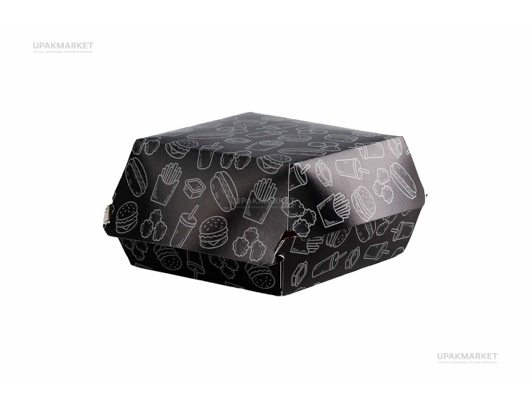 Картонный короб под гамбургер L 120х120х70 МЕГА Black — UPAKMARKET