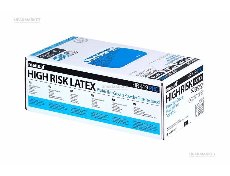 Перчатки латексные HIGH RISK МANUAL HR419 PRO защитные универсальные нестерильные голубые S /10уп х 50шт/ — UPAKMARKET