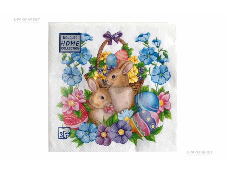 Салфетки 33х33 трехслойные Art Bouquet Пасхальные кролики 20 шт — UPAKMARKET