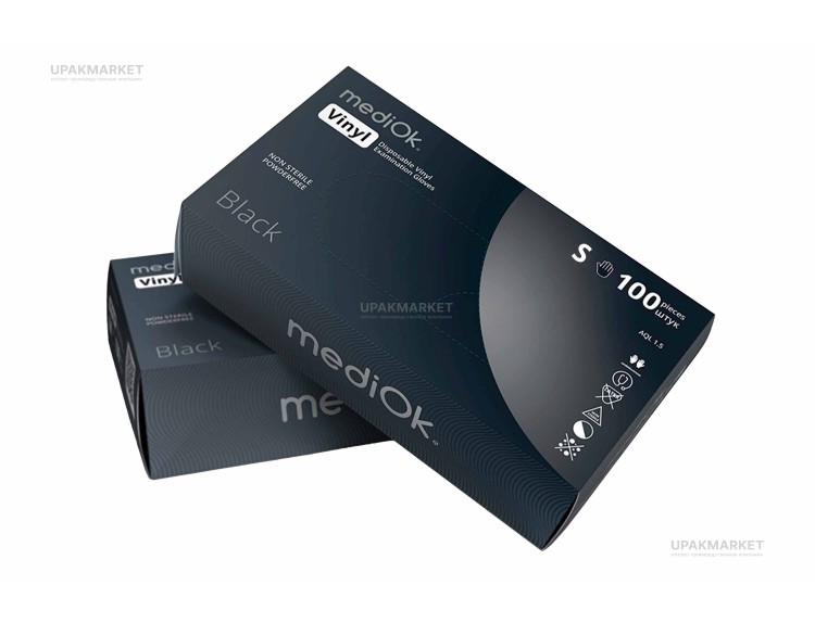 Перчатки виниловые неопудренные MEDIOK S /10х100шт/ (10)	черные ЧЗ — UPAKMARKET