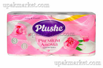 Туалетная бумага PLUSHE "Premium Aroma" Пион и пудра 3х сл. 16м ароматиризованная (8 рулонов в упаковке)