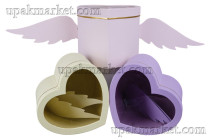 Коробка подарочная (1шт) В15 180х220х190мм, высокое сердце с крыльями, пастельные тона, прозрачная крышка. 