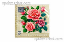 Салфетки 33х33 3 слоя "Розы в рамке Золото" 20шт Art Bouquet