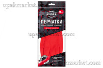 Хозяйственные перчатки резиновые с удлиненной манжетой, размер M, красные
