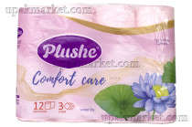Туалетная бумага PLUSHE "Comfort Сare" Розовая,  3 слоя, 12 рулонов, ароматиризованная