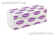 Полотенца бумажные PLUSHE Professional Спасибо V-сложение, 1 слойные, по 200 листов, 32 грамма, восстановленная целлюлоза, 12 в коробе