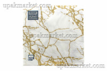 Салфетки 33х33 трехслойные Art Bouquet Мрамор золотой на белом 20 шт