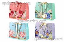 Пакет бумажный подарочный 43х32х14см Люкс с бантом микс