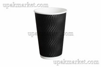 Стакан бумажный 0,400л 90мм ГН Черная волна 3-х слойный AVIORA 