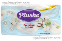 Туалетная бумага PLUSHE "Premium Aroma" Жемчуг и хлопок 3х сл. 16м ароматиризованная (8 рулонов в упаковке)