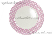 Бум тарелка Папирус д.230мм Горох белый на розовом  /10уп * 50шт/ (500шт)