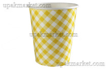 Стакан бумажный 250мл 80мм Клетка желтая Папирус /20уп х 50шт/