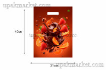 Пакет с вырубной ручкой 31х40 "Клубника в шоколаде" Тико (10уп х 50шт)