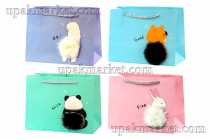 Пакет бумажный подарочный 20х15х9 Люкс с мехом микс