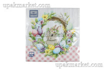 Салфетки 33х33 3 - слойн. Пасхальные венок с кроликом 20шт Art Bouquet 