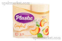 Туалетная бумага PLUSHE "Comfort Сare", Персик, 3 слоя, 4  рулона, ароматизированная 