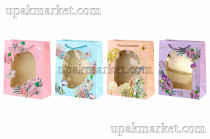 Пакет бумажный подарочный 32х26х12см Люкс с окном микс