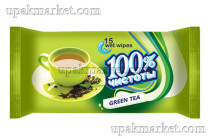 Салфетки влажные 100%Чистоты (15шт) Зеленый чай 