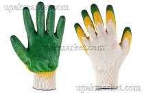 Перчатки ХБ двойная обливка зеленые (300пар) ЛТ в инд. упак.