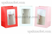 Пакет бумажный подарочный 20 х 30 х 16 Люкс с окном