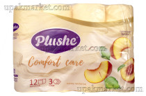 Туалетная бумага PLUSHE "Comfort Сare", Персик, 3 слоя, 12 рулонов, ароматизированная 