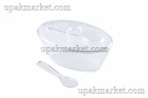 Креманка овальная 50мл прозрозрачная  PS 100х60х61мм (24штх20упак) 480шт в коробке AVIORA с крышкой и ложкой