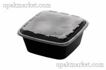 Контейнер квадратный 850мл чёрный 160х160х60 с крышкой ПП ВЗЛП 150 шт/кор