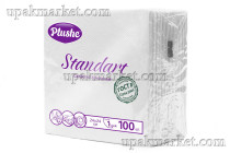 Салфетки 24х24 1 слойные, 100 листов Стандарт белые PLUSHE