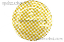 Тарелка бумажная 230мм "Клетка" желтая Папирус 