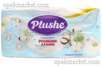 Туалетная бумага PLUSHE "Premium Aroma", Жемчуг и хлопок,  3 слоя, 8 рулонов, ароматиризованная