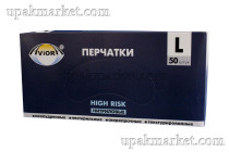 Перчатки нитриловые неопудренные L голубые HIGH RISK АVIORA / 10уп х 50шт / 