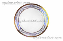 Тарелка пластиковая 230мм с каемочкой Белая золото /36уп х 6шт/