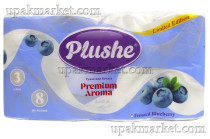 Туалетная бумага PLUSHE "Premium Aroma", Морозная голубика,  3 слоя, 8 рулонов, ароматиризованная
