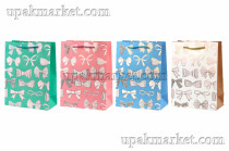 Пакет бумажный подарочный 23 х 18 х 10см Люкс с блестками микс