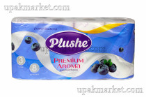 Туалетная бумага PLUSHE "Premium Aroma" Морозная голубика 3х сл. 16м ароматиризованная (8 рулонов в упаковке)